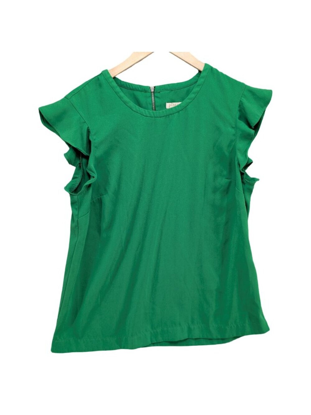 J.CREW Flutter Sleeve Top Womens Solid Green Back Zip Top Size 10